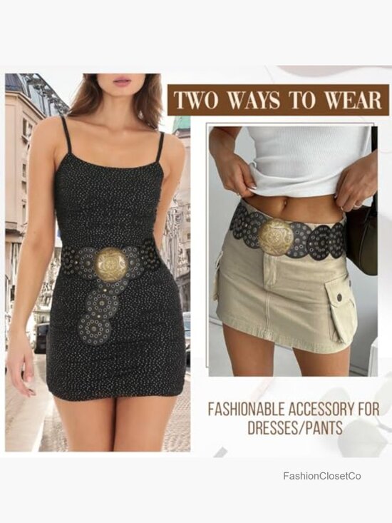 Wide Hollow Disc Faux Leather Western Belt Cowgirl Waist Belt for Jeans Dresses main image 7